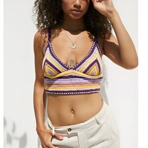 BDG Urban Outfitters Gigi Crochet Cami Crop Top Purple Yellow Size Small